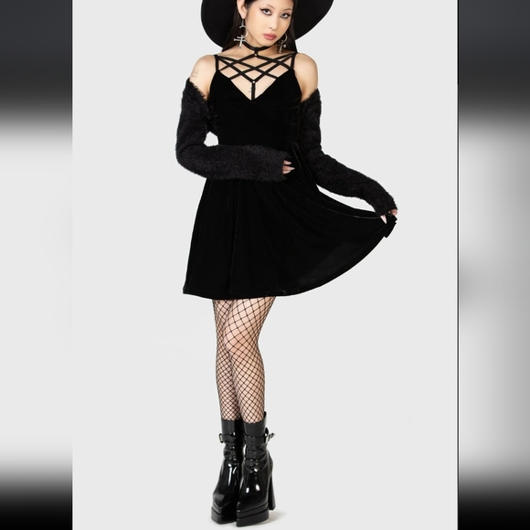 Killstar Black Strapless Dress with Crisscross Detail - Picture 2 of 4